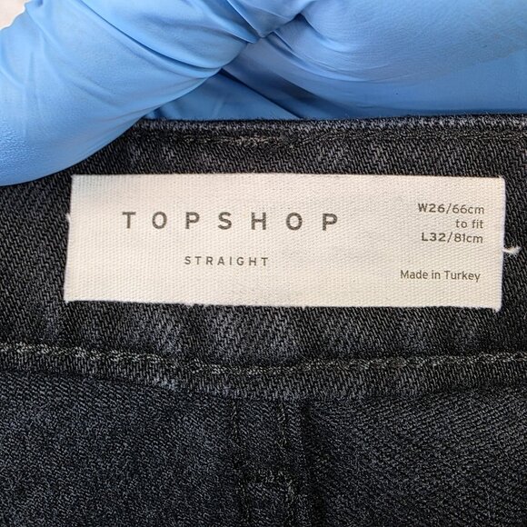 Topshop Jeans Womens Size 26 Black Straight High Rise Raw Hem Stretch Denim - Picture 9 of 11